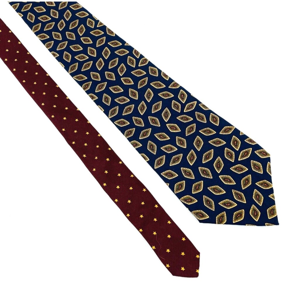 Tommy Hilfiger Vtg Tie Italian Silk Diamond Paisley Stars Blue USA Preppy Y2K